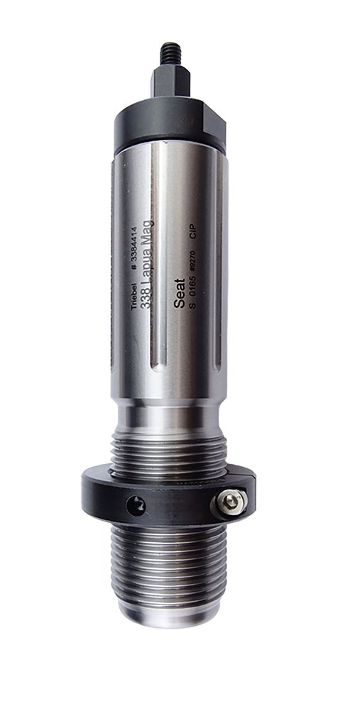 TRIEBELs Bullet Seater med crimp ger hög precision och snabb montering av kulor, med möjlighet att välja seater-head för ökad koncentriskhet.